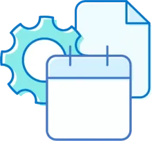 Admin paper, calendar, and cog wheel icon
