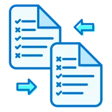 A graphic showing two document icons side by side, with arrows from one pointing to another.