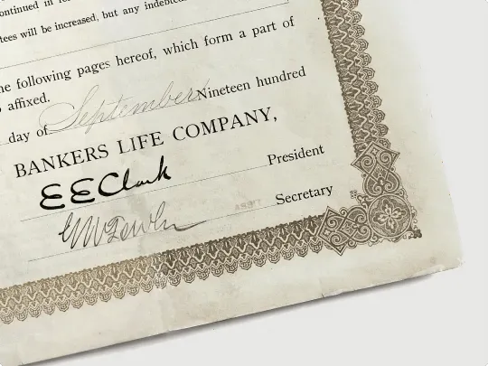 A Bankers Life certificate from the early 1900s